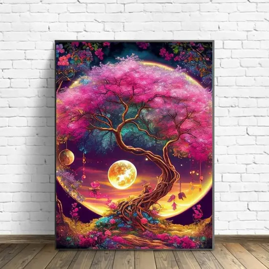 Paint by Numbers Kit for Adults Framed with Wooden Easel, Tree with Moon Painting by Numbers for Adults, Acrylic {3}