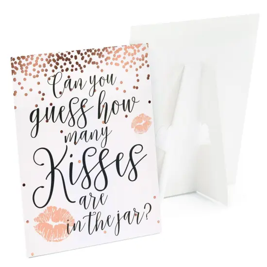 Guess How Many Kisses Bridal Shower Game for 60 Guests for Wedding (1 Rule Board, 60 Guessing Cards) Pink {6}