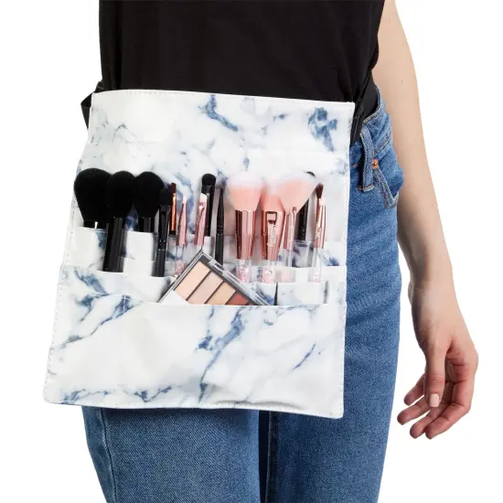 Makeup Brush Belt with 22 Pockets, Marble PU Leather (10.2 x 9.7 x 2 Inches) White {2}