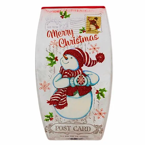 Stony Creek 7.75 In Vintage Postcard Med Vase Christmas Lighted Glass Accent , Christmas Decor Pre-Lit Electric Christmas SNOWMAN {3}