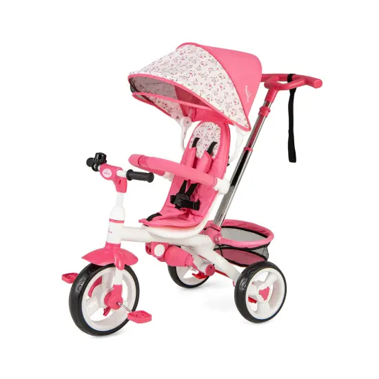 5-in-1 Detachable Baby Stroller Tricycle with Adjustable Sun Protection and Foldable Footrests Pink {7}
