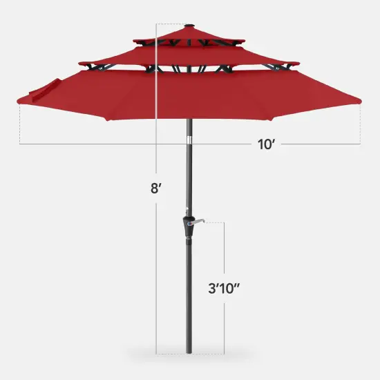 Best Choice Products 10ft 3-Tier Patio Umbrella, Market Sun Shade w/ Tilt Adjustment, Easy Crank Red {2}