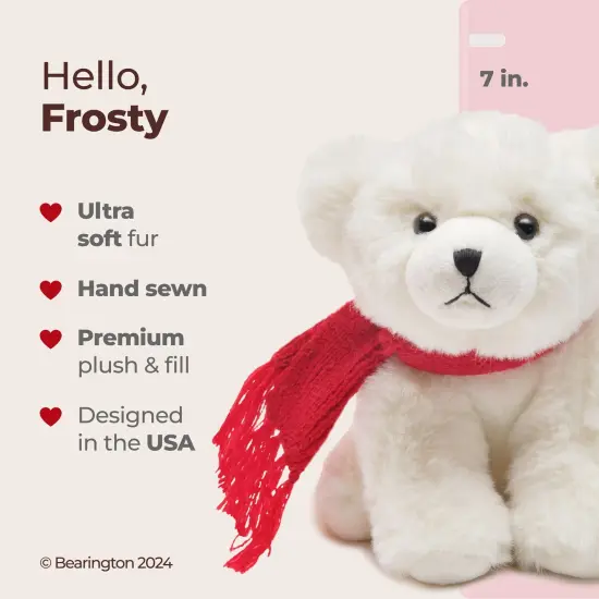 Bearington Frosty Polar Bear Plush, 7 Inch Christmas Stuffed Animal with Scarf, For Ages 3-14 White {2}