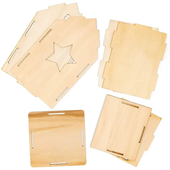 Mini Wood Bird Houses for DIY Crafts (4 Designs, 8 Count) Brown {4}