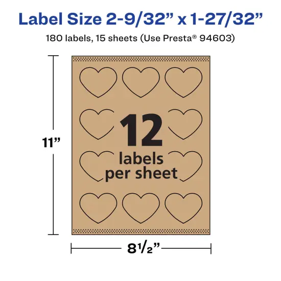 Avery Kraft Brown Heart Labels with Sure Feed, 2-9/32" x 1-27/32" {5}
