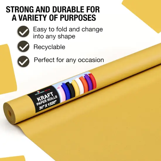 Kraft Paper Roll 36" X 1320" (110' Ft) Colored Paper Roll - Packing Paper Roll - Craft Supplies - Kraft Wrapping Paper Perfect as Shipping Paper Craft Paper Roll by Crown Display Yellow {3}