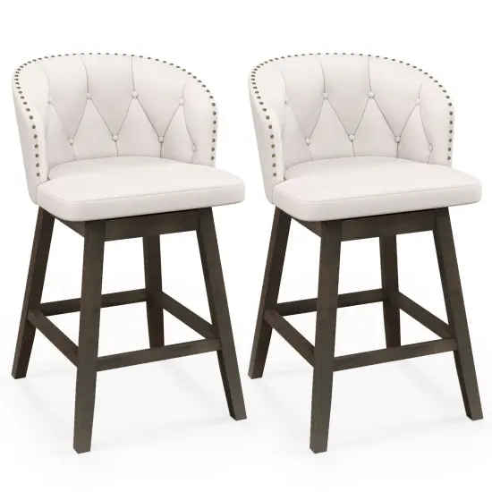 Fabric Upholstered Counter Height Bar Stools, Set of 2 with Padded Seat and Footrest Beige {1}