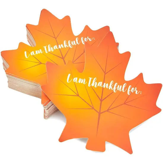 50 Pack Thankful for Table Place Cards, Thanksgiving Leaf Cutouts for Dinner and Party {1}