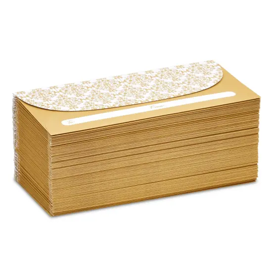 100 Pack Gold Money Envelopes for Cash Gifts, Fancy Decorative Design 6.7 x 3.3 In Cash Envelopes for Birthday, Graduations, Weddings, Other Special Occasions, Bulk Pack {5}