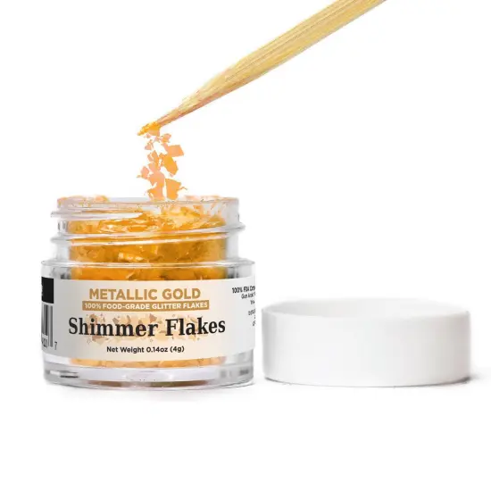 Metallic Gold Edible Shimmer Flakes, 4 Gram Jar {1}