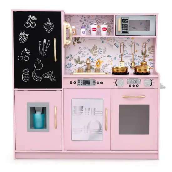 Wooden Pretend Play Kitchen Set for Toddlers, Boys & Girls Ages 3-6 with Cooking Accessories Light Pink {1}