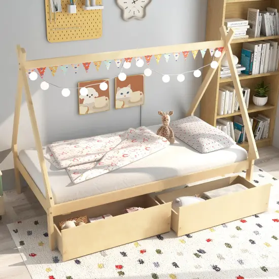 Wooden House Bed with Storage Drawers and DIY Playhouse Design for Kids Natural {3}
