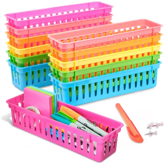 12-Pack Pencil Holder Trays and Organization Baskets - Plastic Caddy for Desk and Elementary Teacher Supplies for Classroom Decoration {1}