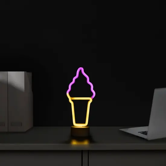 Northlight LED Ice Cream Cone Neon Table Light - 12" Pink {4}