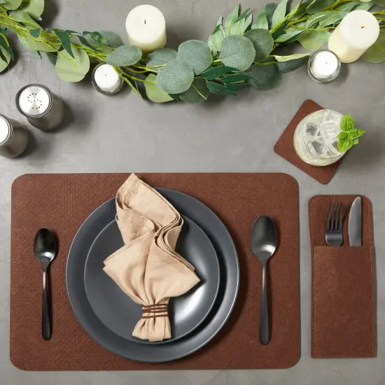 Felt Table Placemats Set of 8 for Dining Table and Kitchen Decor with Drink Coasters and Cutlery Pouches (Coffee Brown, 24 Pieces) {2}