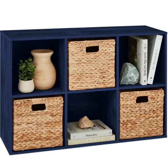 Best Choice Products 6-Cube Bookshelf, 13.5in Display Storage System, Organizer w/ Removable Back Panels Navy {1}
