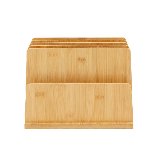 Bamboo Wooden Mail Holder, File Sorter for Letter and Folder Document Storage, Envelope Organizer with 5 Slots for Office Desk, Countertop, Home Organization (10x7 in) Brown {7}