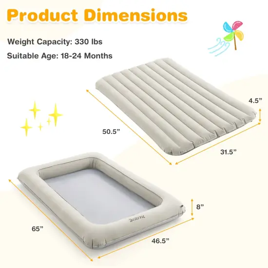 2-in-1 Multi-Purpose Inflatable Toddler Travel Bed Air Mattress Set with Electric Pump-Gray {5}