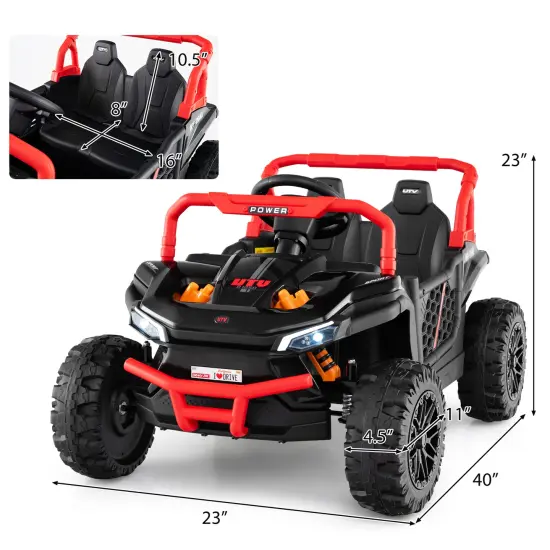 Red 12V Ride-On Truck Off-Road UTV for Kids with Parental Remote & LED Lights Black {5}