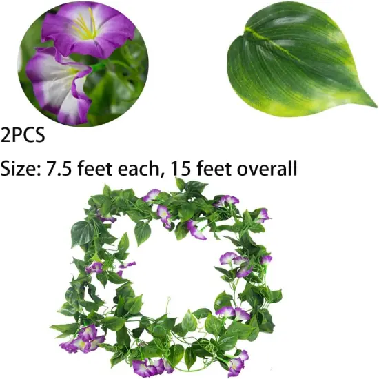 Artificial Vines 15Feet Silk Flower Summer Garland for Outdoors Purple Morning Glory Vine Artificial Flowers Hanging Plants Garland {2}