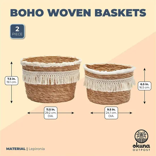 Okuna Outpost Woven Baskets for Storage, Round Basket (2 Sizes, 2 Pack) Brown {2}