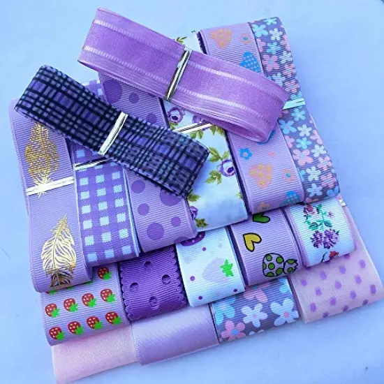 Libiline 17yards Assorted Purple Satin Organza Grosgrain Ribbon Craft DIY Packing Hair Bow Accessory (Purple) {5}