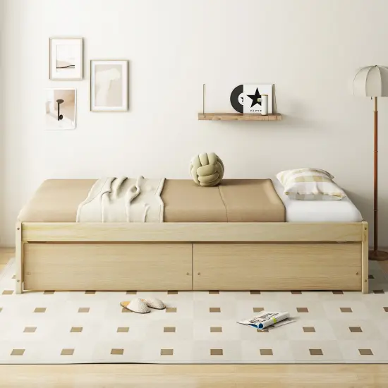 Wooden Twin Captain Bed with Storage Drawers and Daybed Function Natural {5}