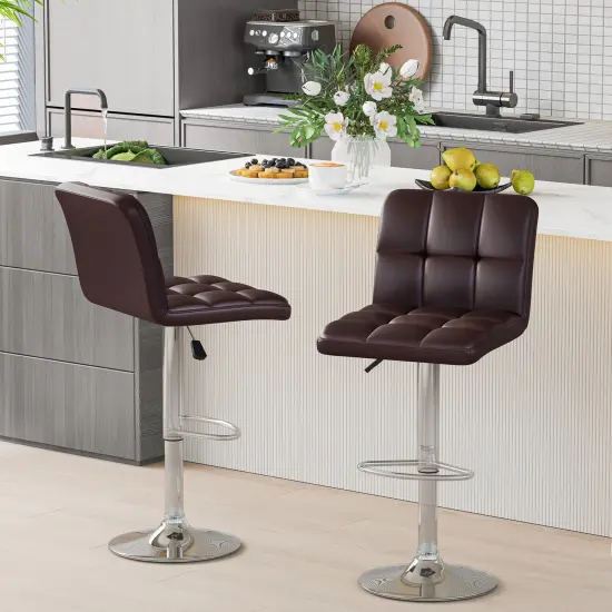 Modern Bar Stools Set of 2 with Back Support, Heavy-Duty Metal Base, Footrest, and Adjustable Height Brown {3}