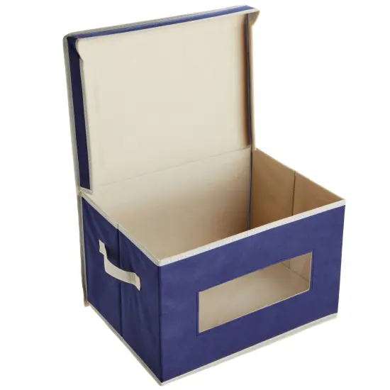 3 Pack Stackable Storage Bins With Lids, Handles, Foldable for Closet Organization (12 Inch, Navy Blue) {5}