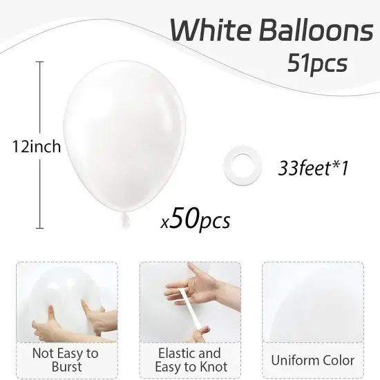 White Balloons 12 inch, White Latex Balloons 50pcs Party Balloon for Engagement Bachelorette Bridal Shower Wedding Party Birthday Decorations {2}