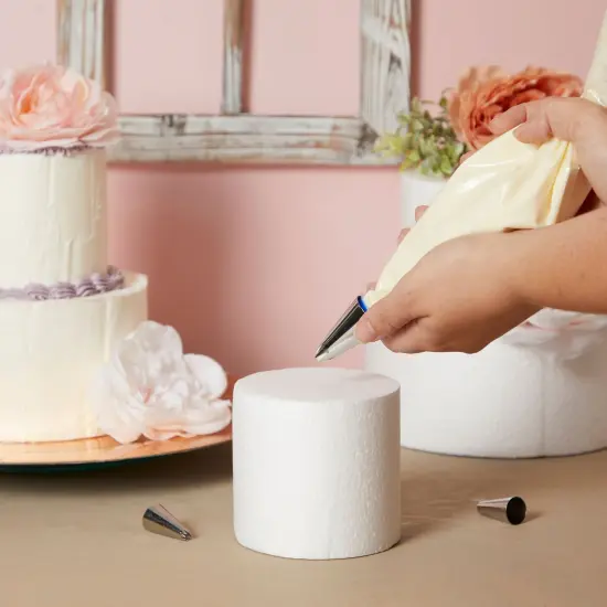 3 Piece Round Foam Cake Dummy Set for Decorating, Faux Cake in 3 Sizes for Birthday, Wedding Display (10.8 Inches Tall) White {2}