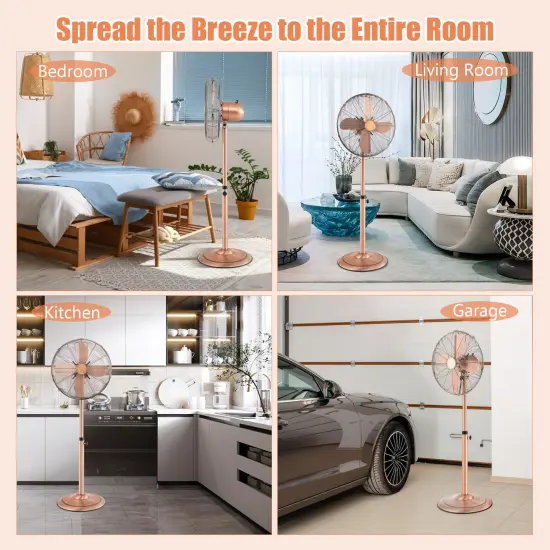 16 Inch Pedestal Standing Fan Oscillating Pedestal Fan with 3 Speeds and Adjustable Height Copper {5}