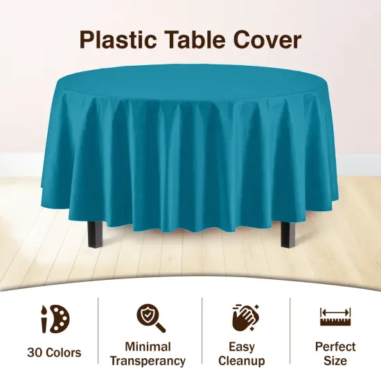 Exquisite Disposable Round Plastic Tablecloths &ndash; 12 Pack 84" Disposable Table Cloths &ndash; Indoor/Outdoor Party Tablecloth &ndash; Round Plastic Table Cover for Events & Party Supplies Turquoise {5}