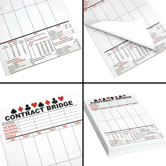 250 Sheets Contract Bridge Score Pads and Tallies, Game Scoring Cards Supplies, Large Print with Trick Values (5 Notepads) {7}