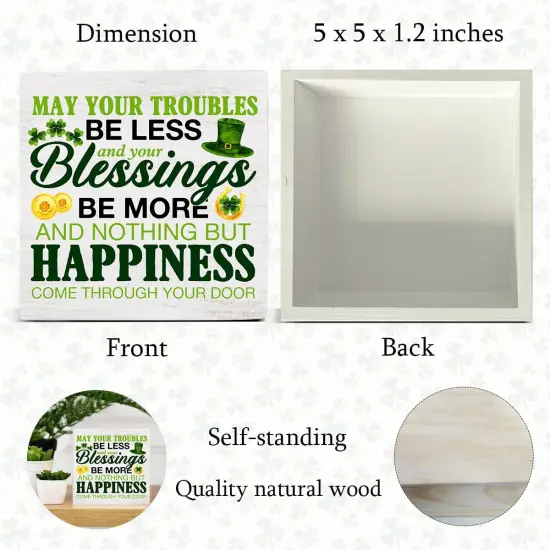 St. Patricks Day Decor, Rustic Irish Blessings Decor May Your Troubles Be Less Wood Block {2}