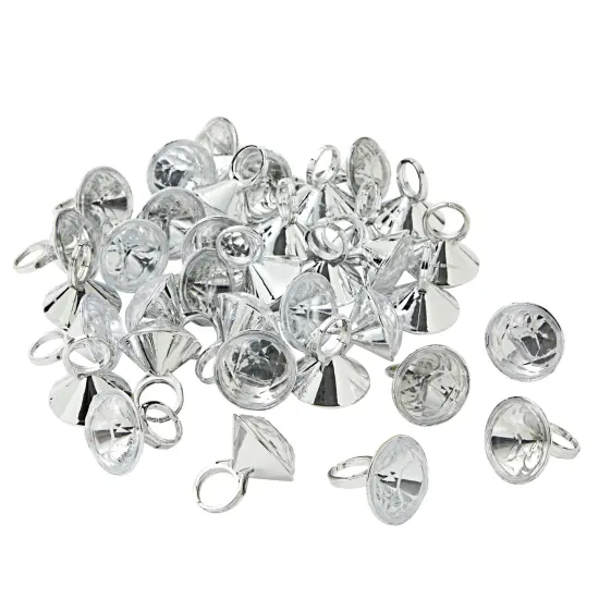 36 Pack Plastic Diamond Rings for Bridal Shower Game, Bulk Set for Bachelorette Party Favors (1 x 1.5 In) Silver {5}