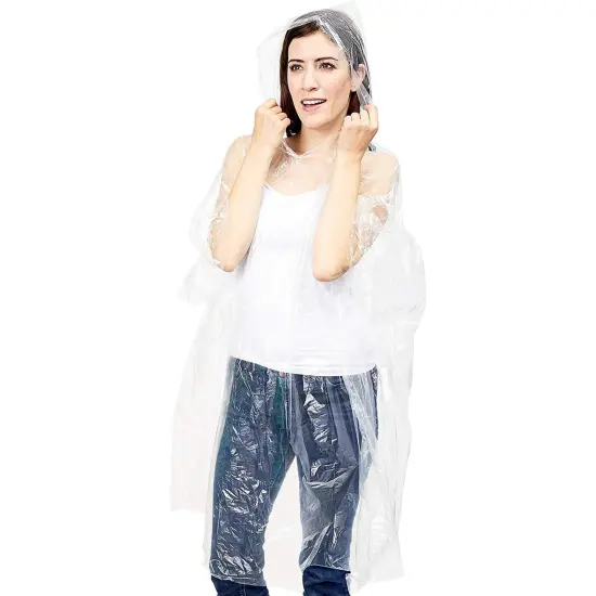 Juvale 20-Pack Disposable Rain Ponchos with Hood for Adults, Lightweight Emergency Plastic Poncho for Outdoor Events, Travel, Camping, Hiking, and Festivals, Clear Multicolor {7}