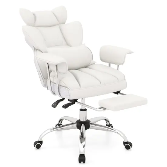 Big and Tall Executive Office Desk Chair with Footrest White {1}