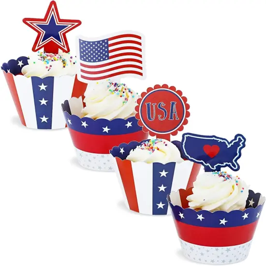 Cupcake Toppers and American USA Patriotic Cupcake Wrappers (102 Pieces) Red {2}