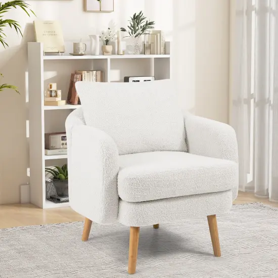 Sherpa Accent Chair Modern Living Room Chair with Seat Cushion White {5}