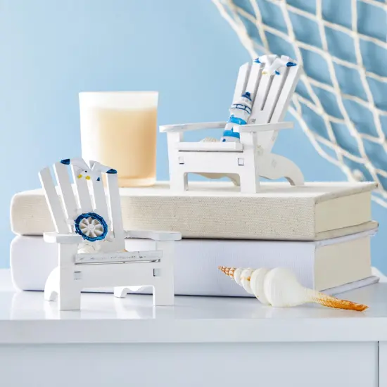 Set of 4 Mini Beach Chair for Bathroom, Nautical Home Decor, Ocean Decorations (4 in) White {3}