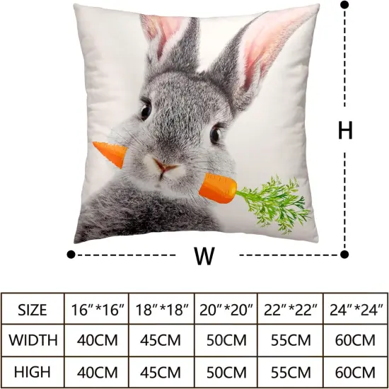 Cute Rabbit Pillow Covers 18x18 Set of 2 Lovely Bunny Eating Carrots Pillow Covers Easter Throw Pillows {5}