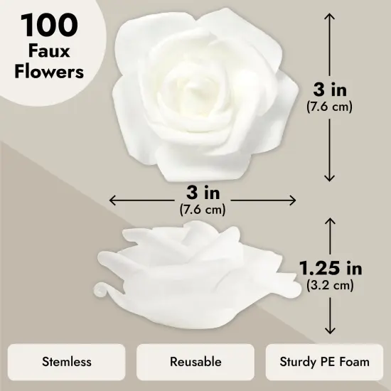 Juvale 100 Pack White Artificial Flowers - 3 Inches, Fake Carnations for Wedding, Bridal Shower & Valentine's Day Decorations, Arts and Crafts {3}