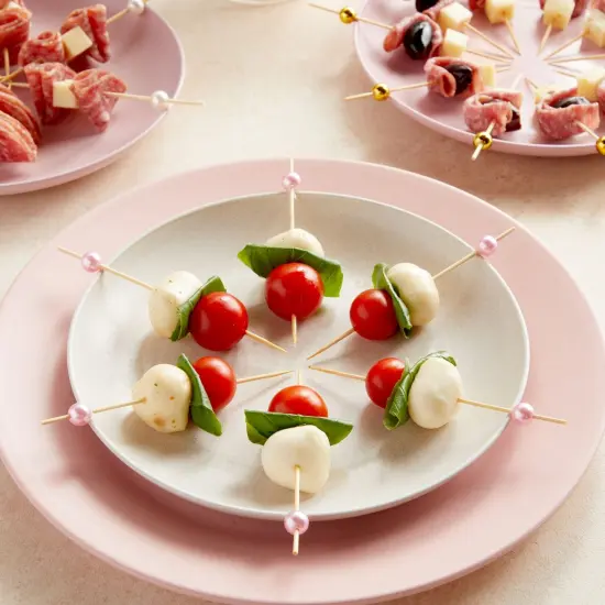 150 Pack of Decorative Toothpicks for Appetizers, Bamboo Food Picks (Pink, Gold, and White Pearl, 4.7 in) Brown {3}