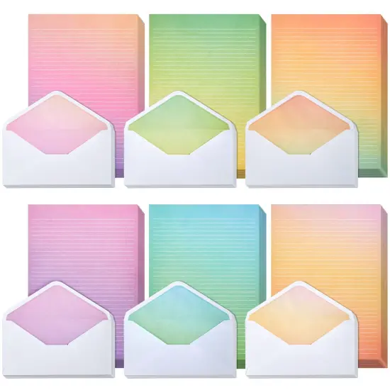 90 Piece Watercolor Stationery Paper and Envelopes Set for Letter Writing, 6 Colorful Designs, 60 Lined Sheets, 30 Envelopes (10.25 x 7.25 In) Multicolor {1}