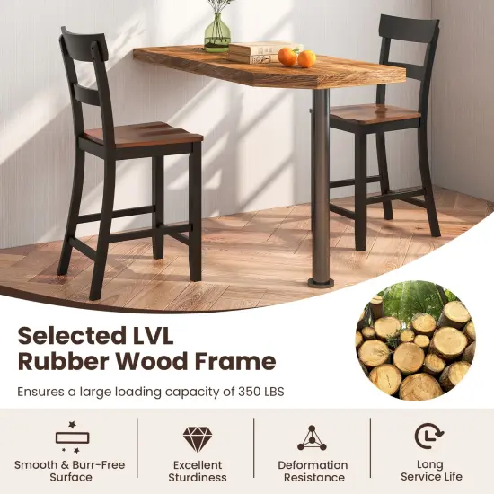 Farmhouse Dining Bar Stool Set of 2 with Solid Rubber Wood Frame-Black {6}