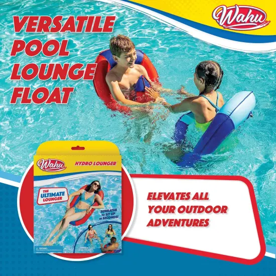 Wahu Hydro Lounger Versatile Pool Lounge Float for Sunbathing, Inflatable Beach and Pool Float Lounger with Inflate/Deflate Valve, Red/Blue {4}