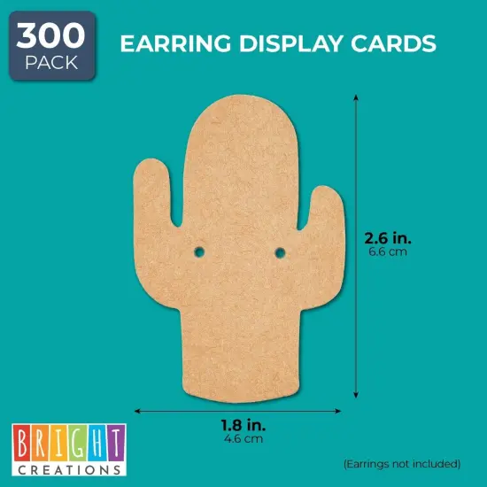 300 Pack Cactus Earring Display Cards, Cardboard Holder for Selling Jewelry, Small Business Supplies, Succulents Design, 1.8 x 2.6 inches Brown {4}