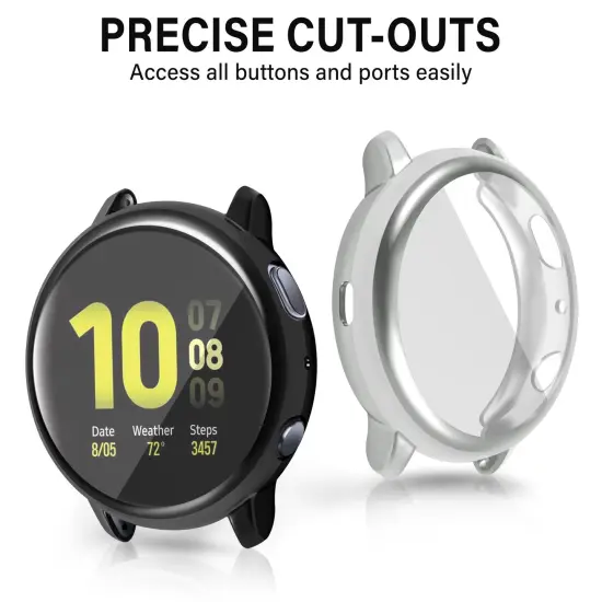 Insten 2-Pack Case For Samsung Active 2 44mm, Built in Screen Protector Soft TPU Bumper Cover, Full Around Coverage (Black + Silver) {5}