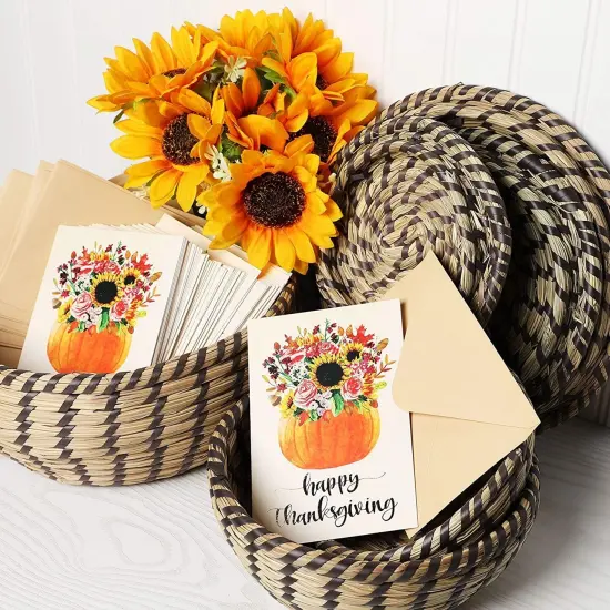 Happy Thanksgiving Greeting Cards, Floral Pumpkin (4 x 6 In, 60 Pack) Multicolor {3}